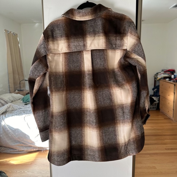 Old Navy Brown Plaid Oversized Soft-Brushed Shacket - Size Small - Picture 2 of 8